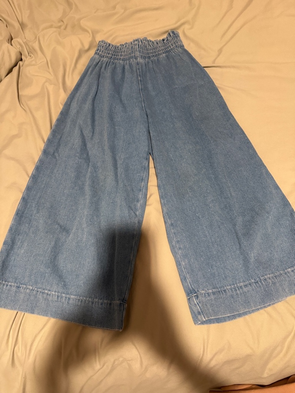 Bershka Light Blue High-Rise Wide Leg Smocked Waist Jeans